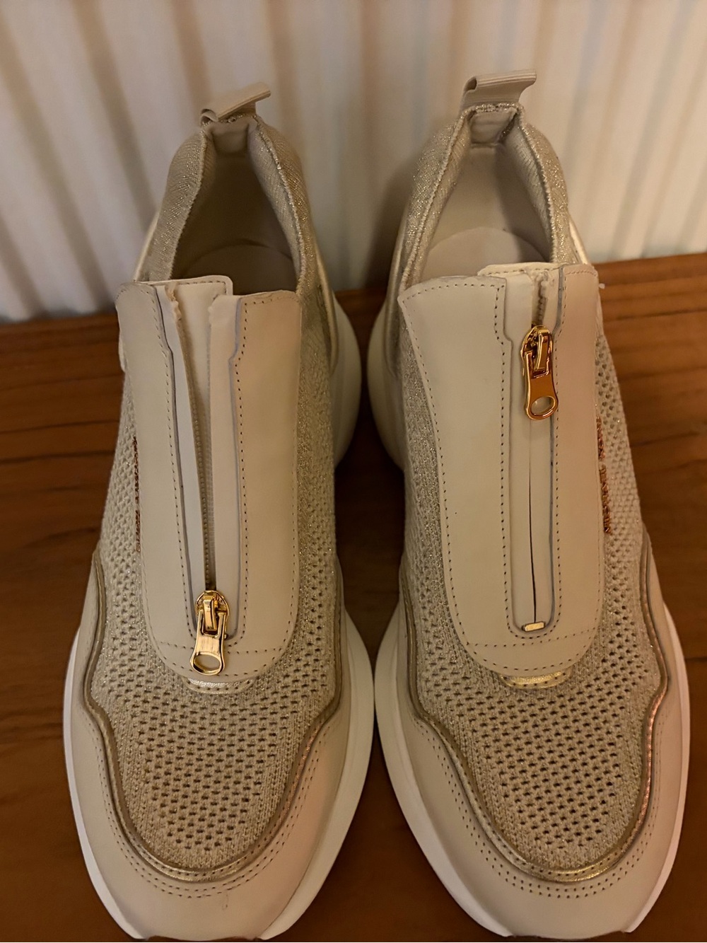 Michael Kors Slip-On Mesh Sneakers with Gold Zip - Cream